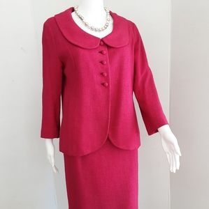 VTG FUCHSIA SILK LINEN BLEND PETER PAN COLLAR SUIT SZ 10